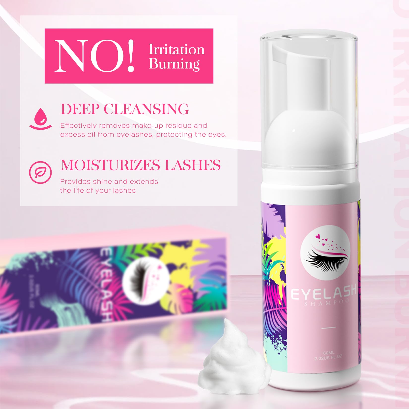 Buqikma lash cleanser foam on lashes for deep cleansing of extensions
