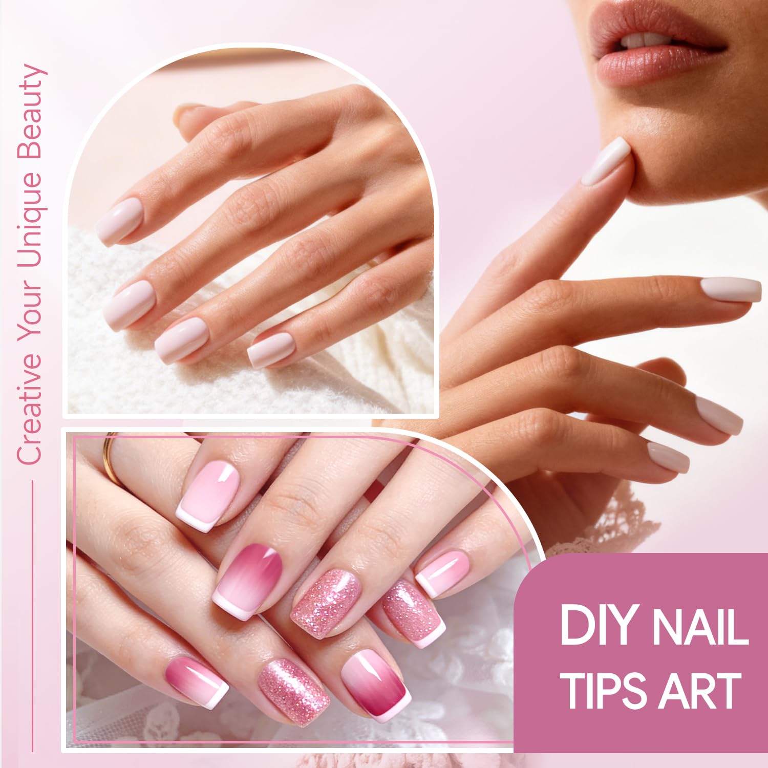 Buqikma square half-cover nail tips with U-shape design for natural finish.