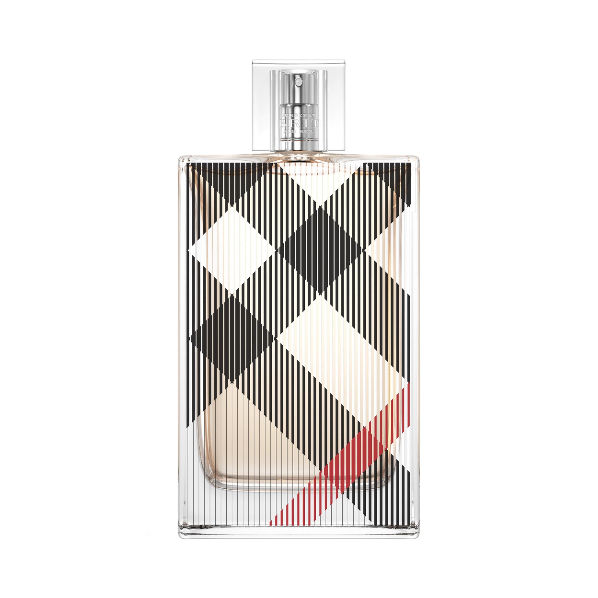 Burberry Brit for Her bottle front view with iconic Brit check, a premium gift option