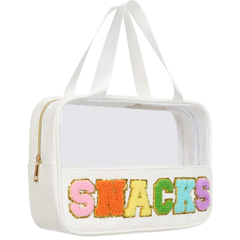 Burskit Snacks Bag front view showing transparent body for easy item locating and quick access.