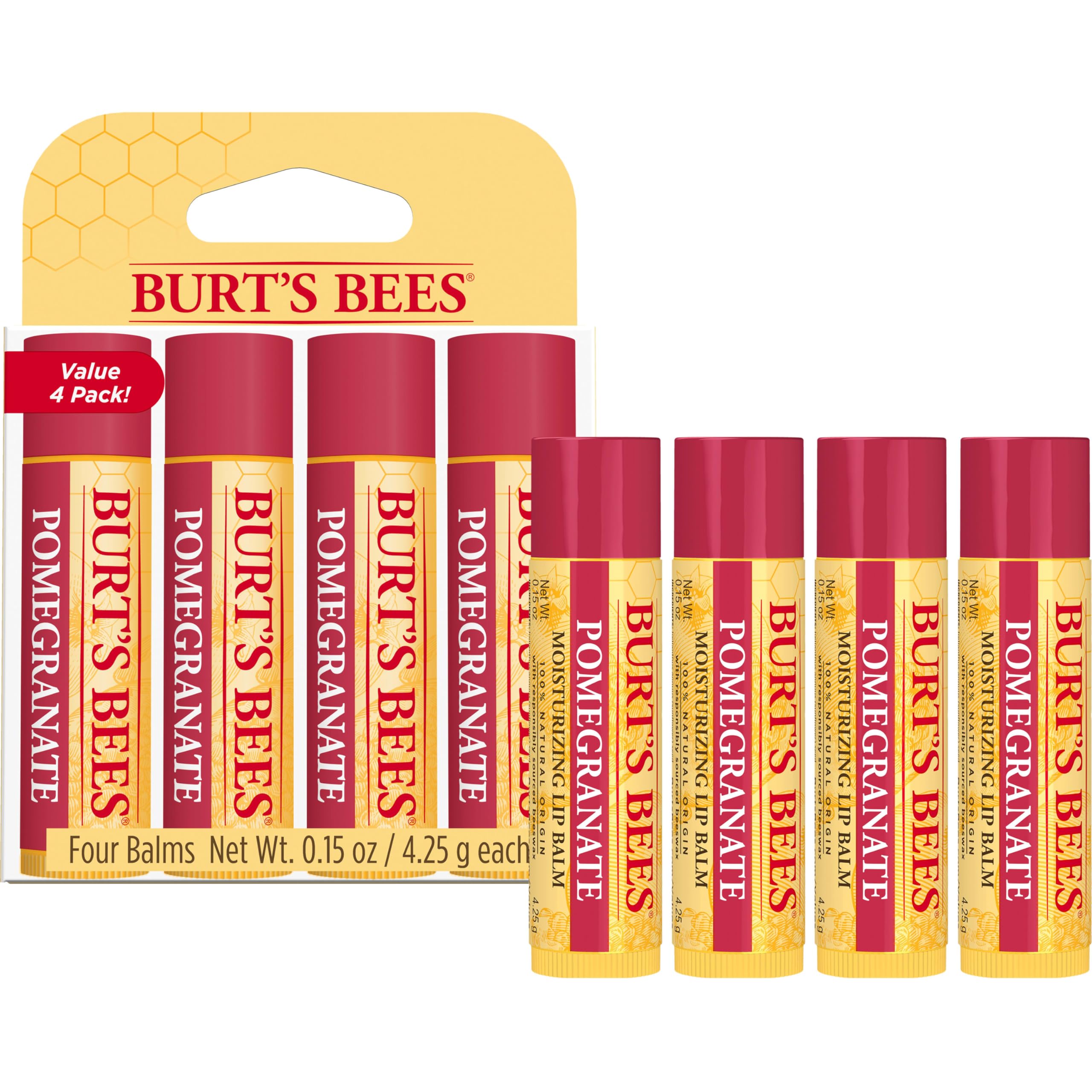 Burts Bees Bálsamo labial Granada, cera de abejas de origen responsable