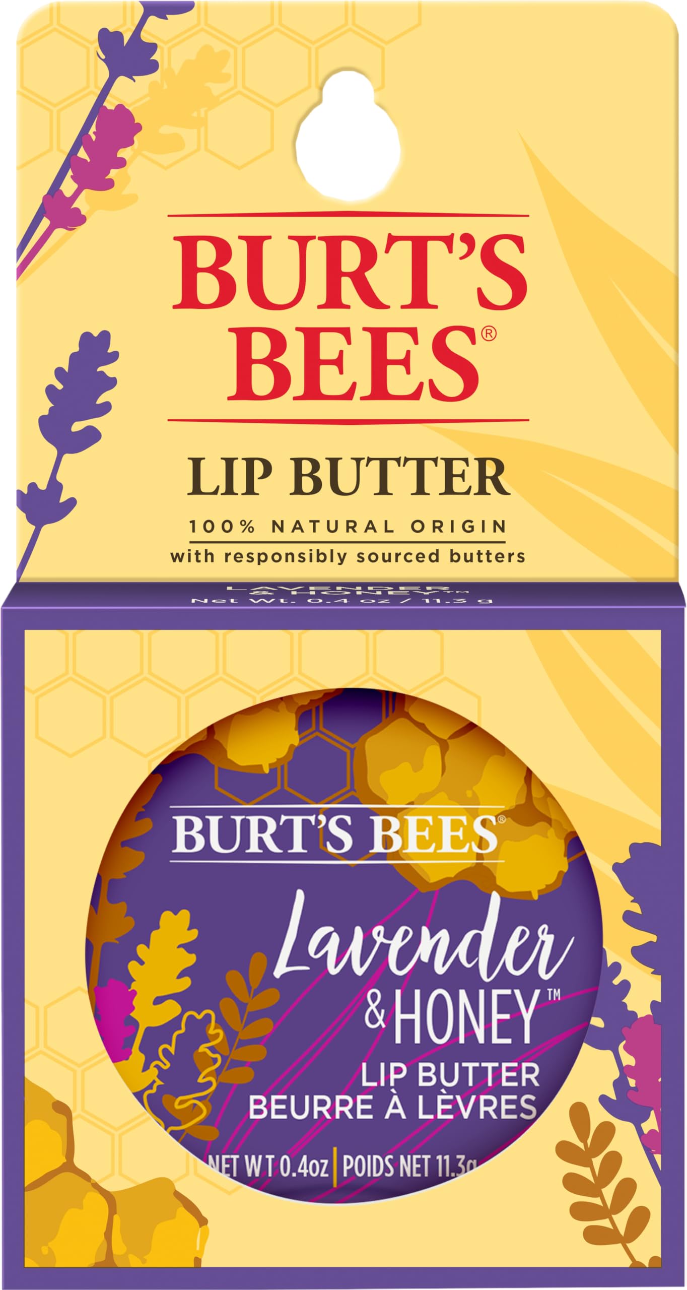 Burt's Bees bálsamo labial en lata con lavanda y miel para hidratación suave