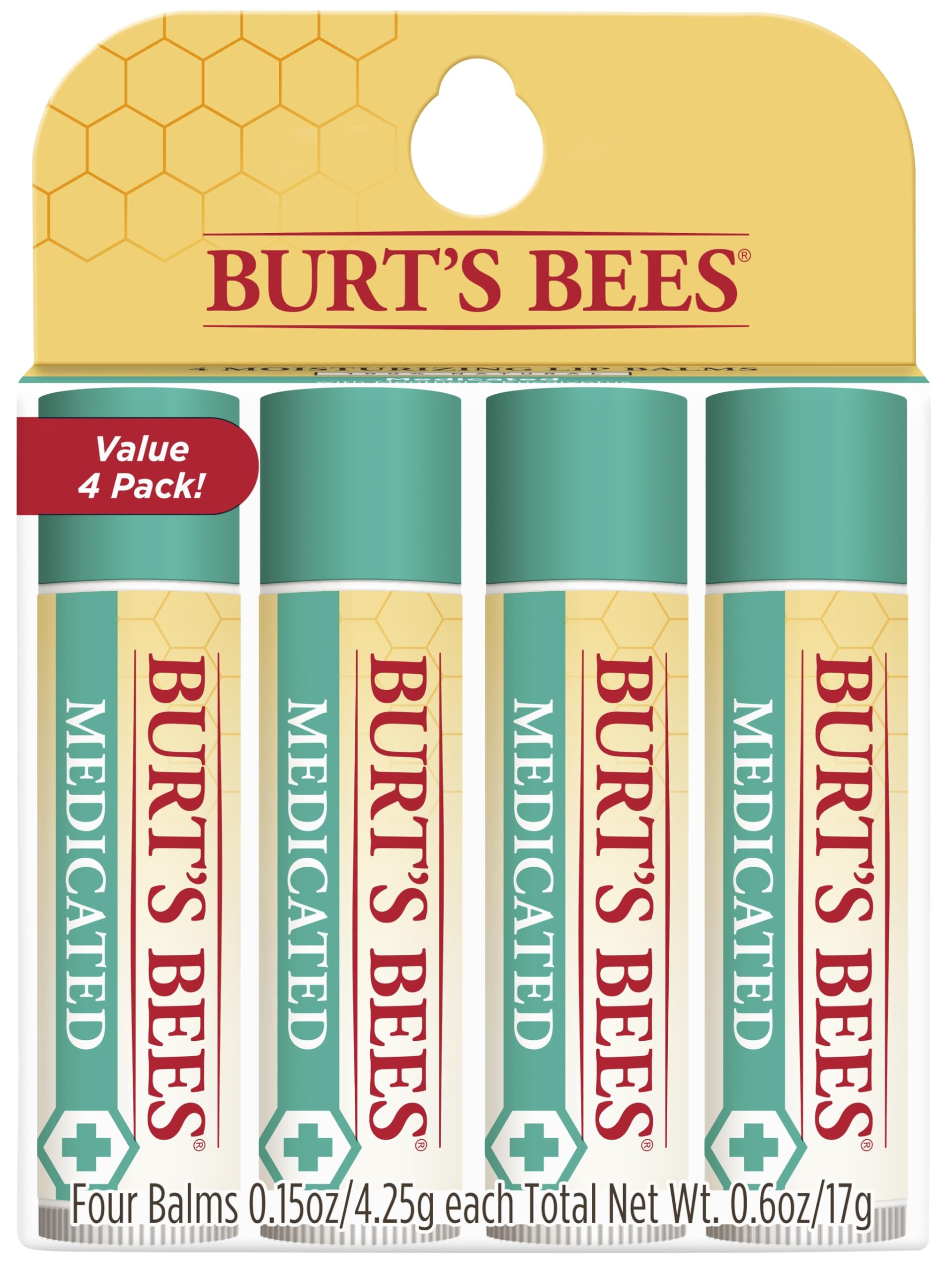 Burt's Bees Medicated Lip Balm: cuatro tubitos para llevar e hidratar labios.