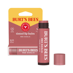Burt's Bees Lip Tint Balm Red Dahlia, tono cálido que realza labios naturalmente.