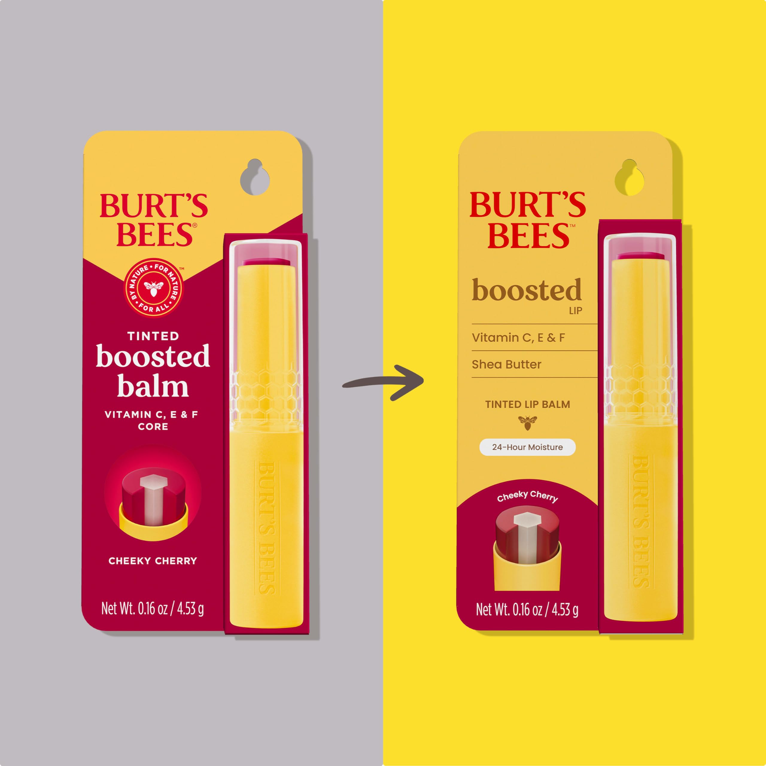 Burt's Bees bálsamo labial tintado, tono rojo profundo, hidratación de 24 horas.
