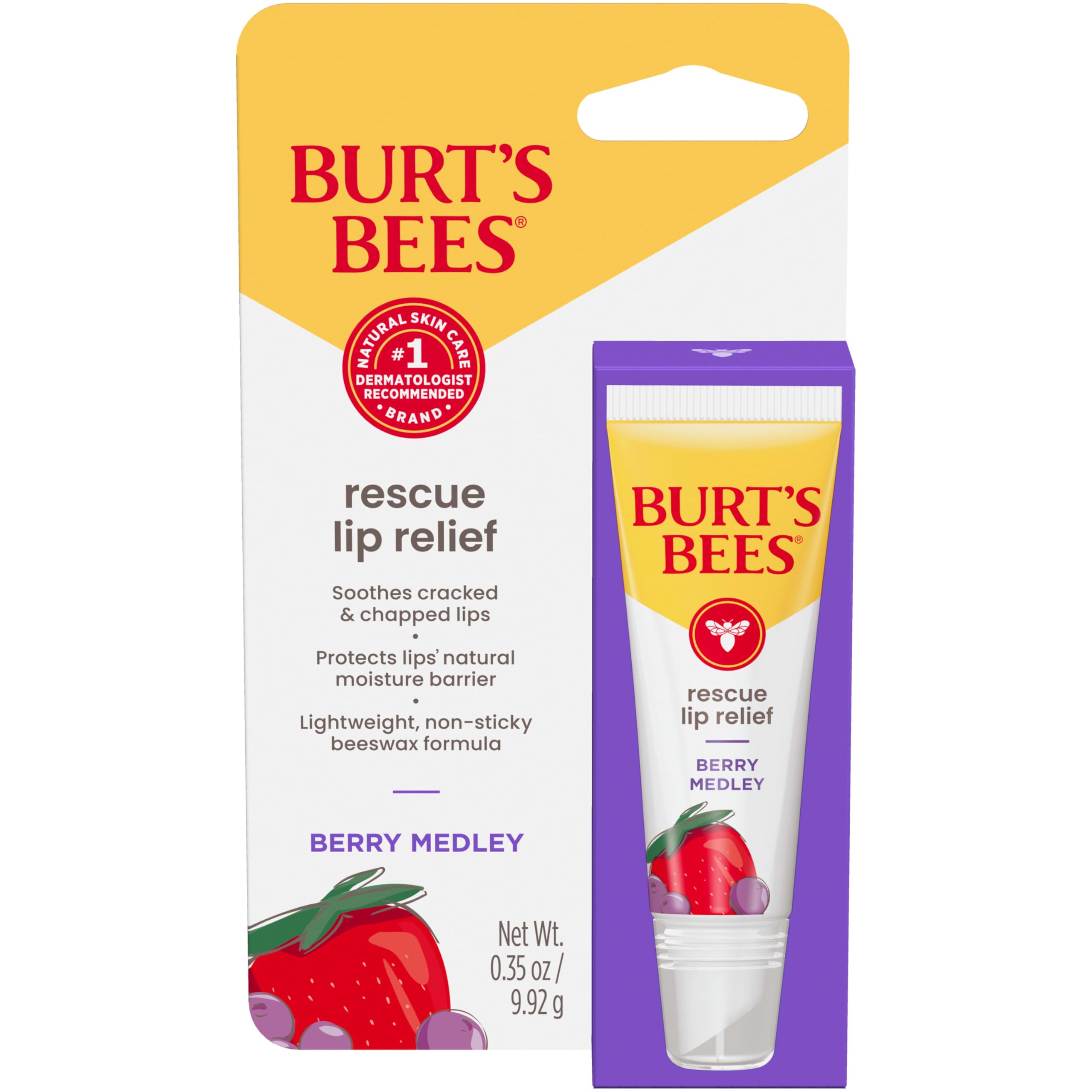 Burt's Bees Berry Medley Rescue Lip Relief lip balm tube with hydration focus