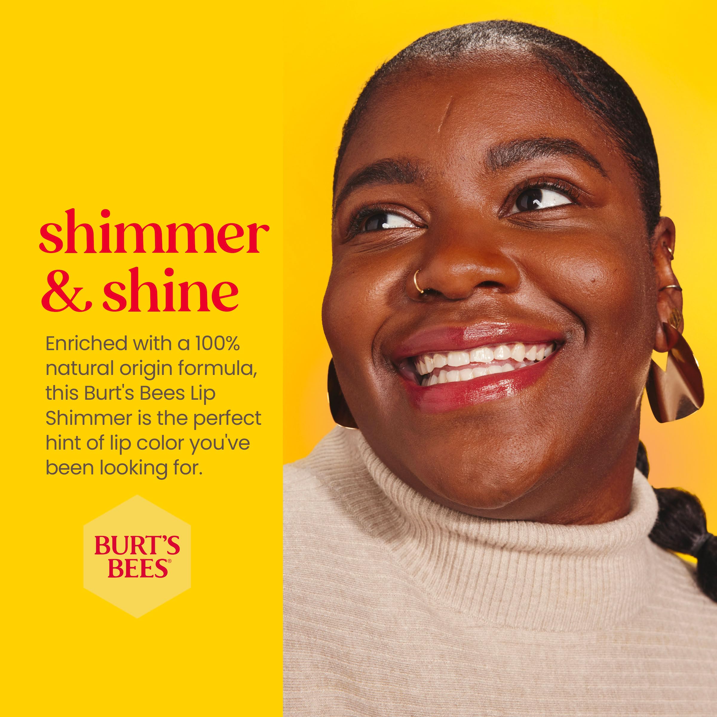 Burt's Bees Cherry Lip Shimmer close-up highlights creamy texture and subtle shine.