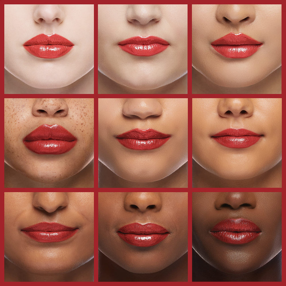 Burt's Bees Cherry Lip Shimmer swatch reveals tomato red tint with natural glow.