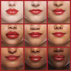 Burt's Bees Cherry Lip Shimmer swatch reveals tomato red tint with natural glow.