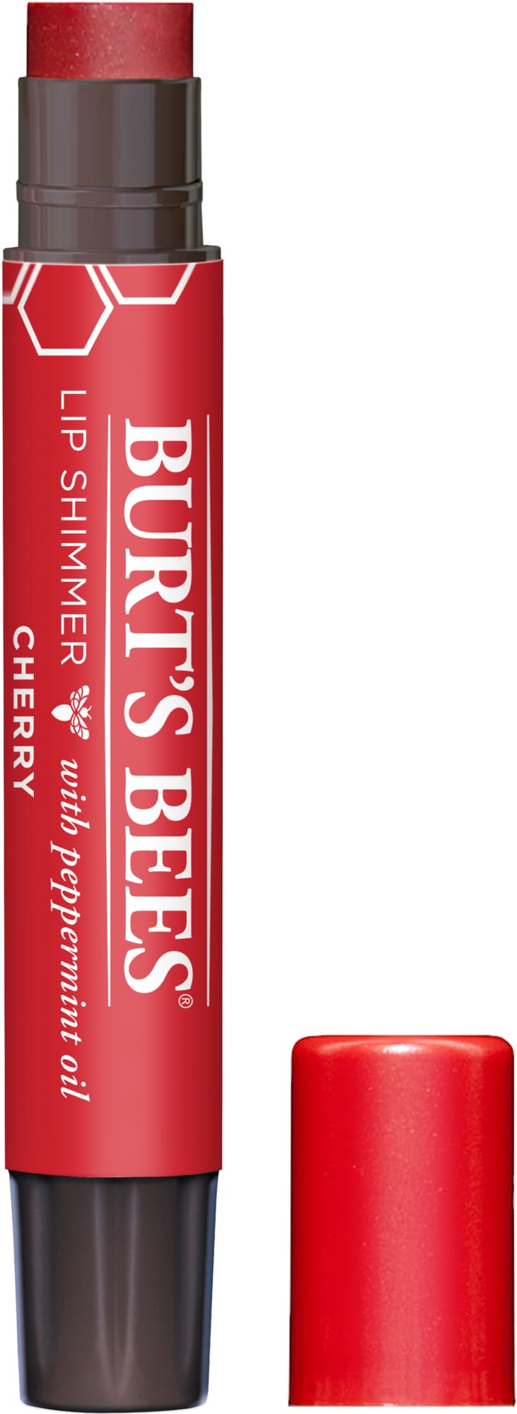 Burt's Bees Cherry Lip Shimmer tube showing natural color and moisture.