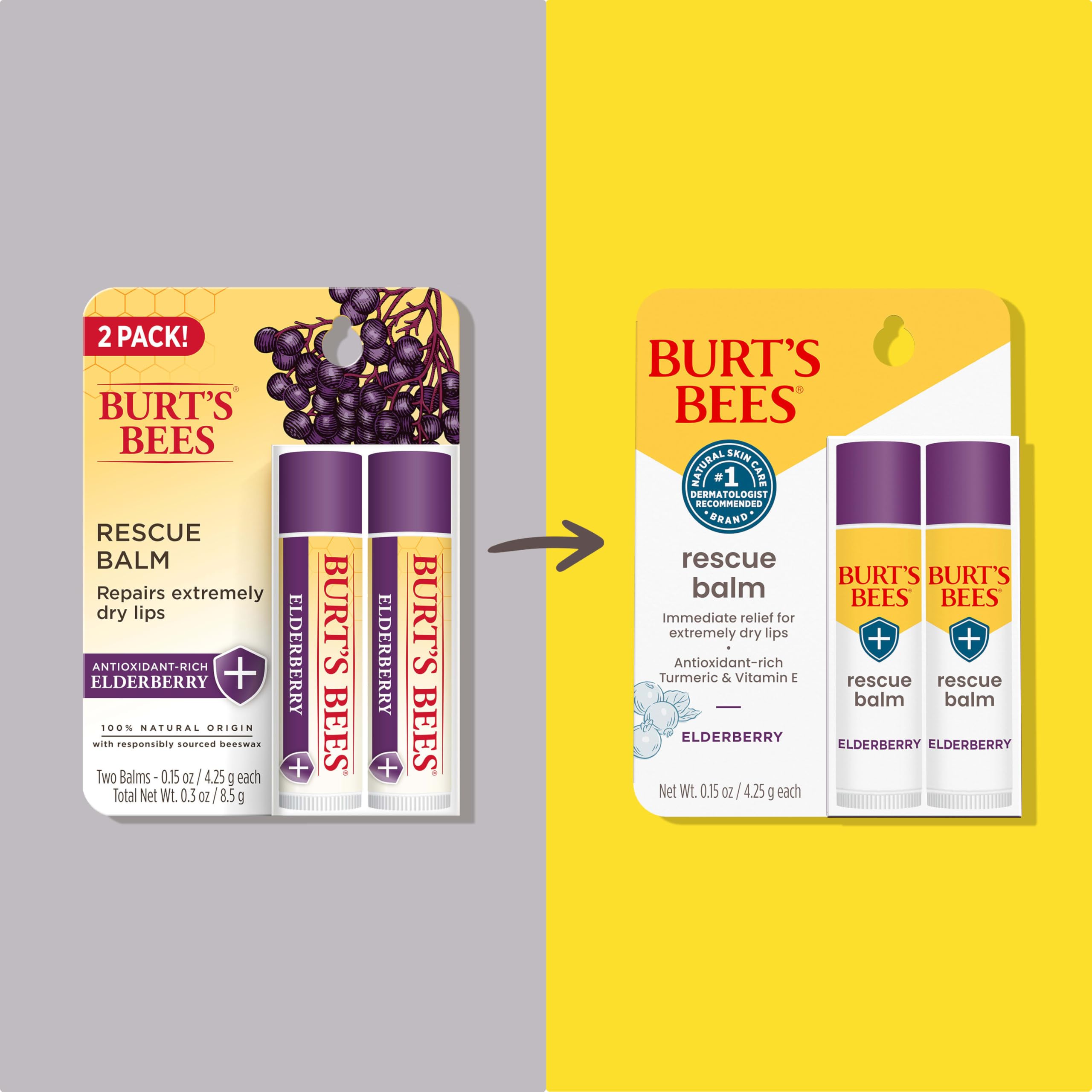 Burt's Bees Elderberry Rescue Balm tube back showing compact packaging