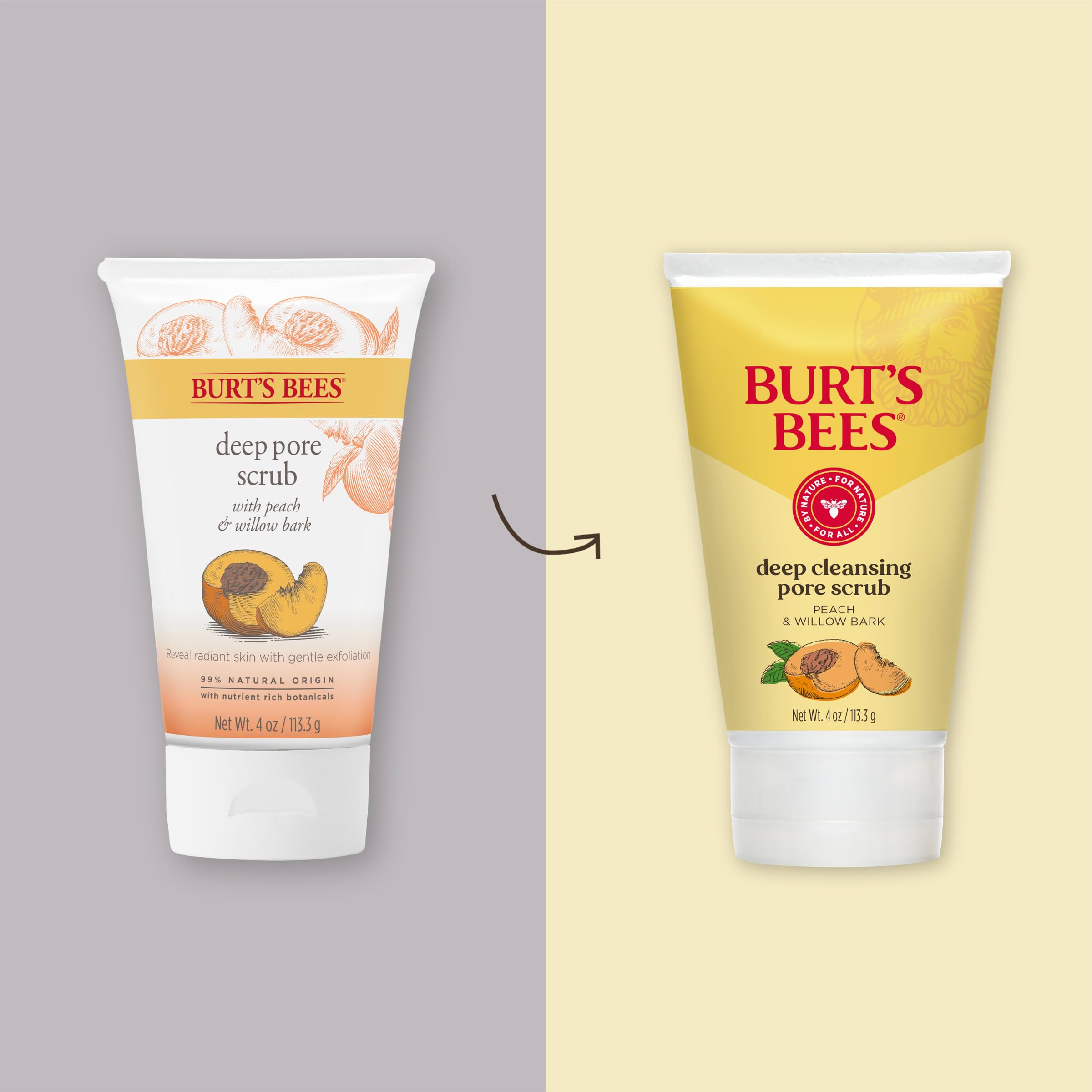 Burt's Bees exfoliante profundo poros, textura suave con durazno.