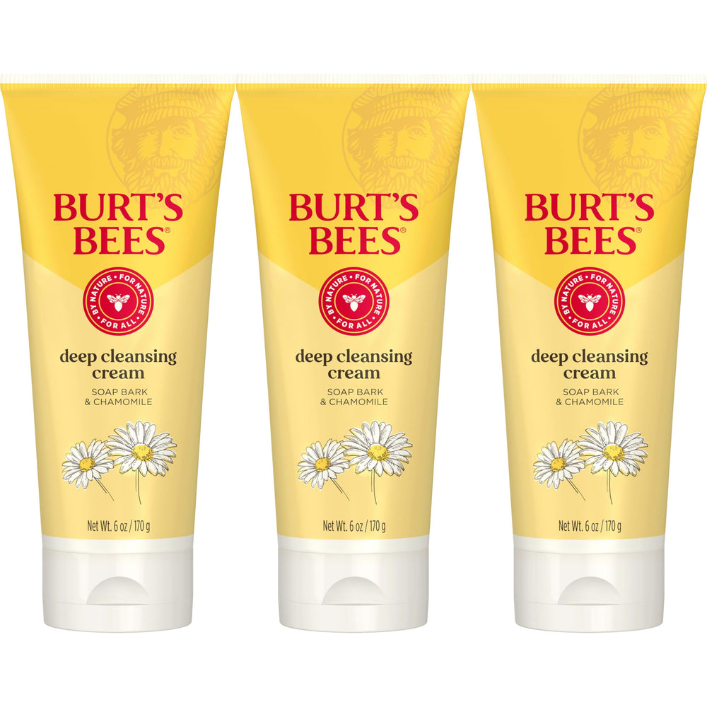 Burt's Bees face wash deep cleansing cream bottle shown for dirt and makeup removal.