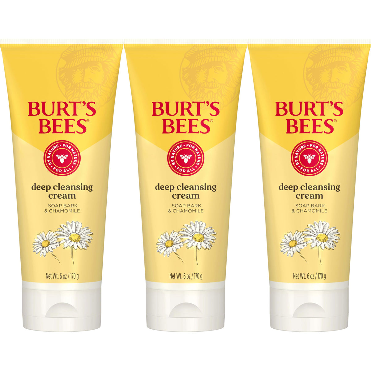 Burt's Bees face wash deep cleansing cream bottle shown for dirt and makeup removal.