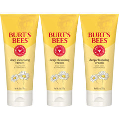 Burt's Bees face wash deep cleansing cream bottle shown for dirt and makeup removal.