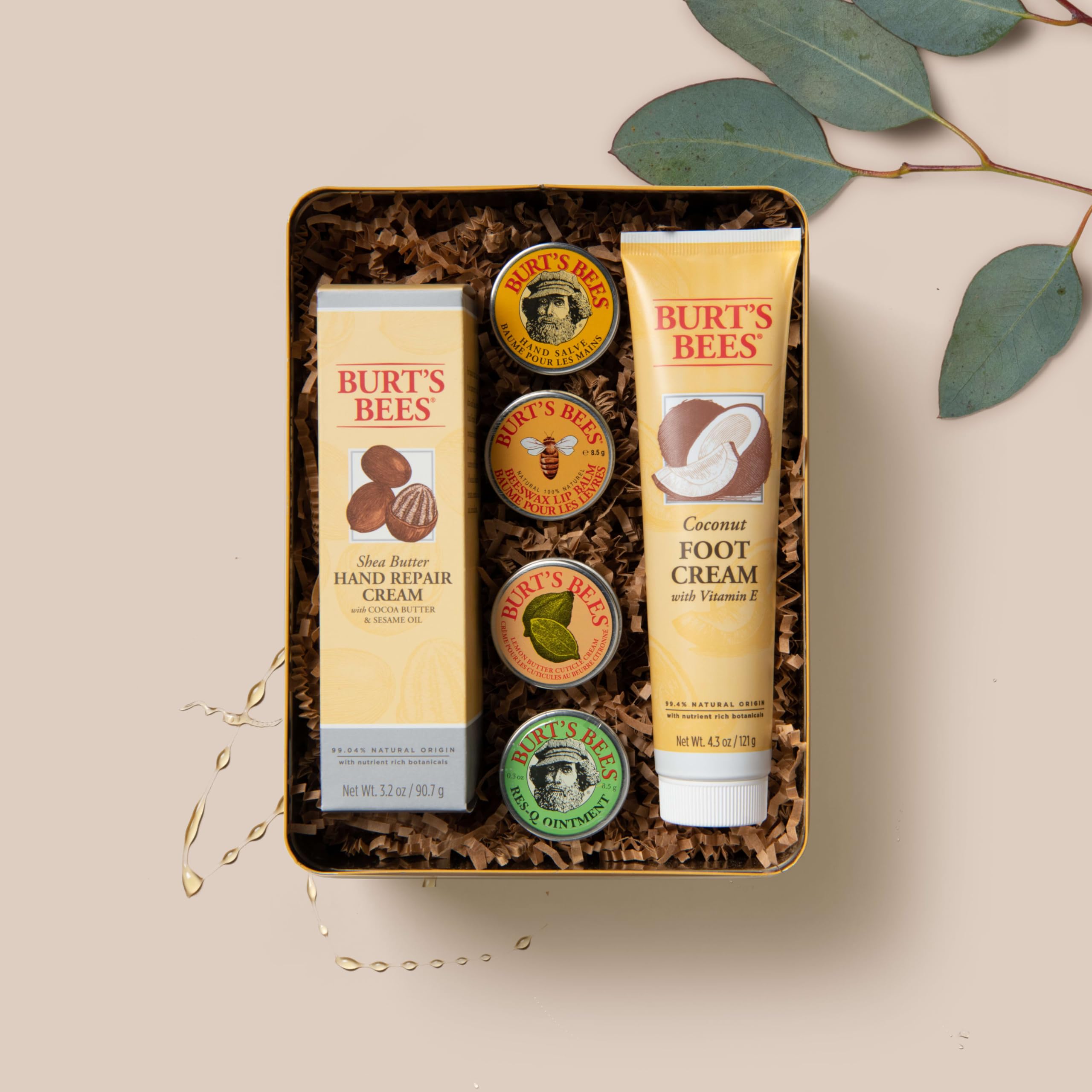 Burt's Bees Gift Set label closeup highlights natural packaging.