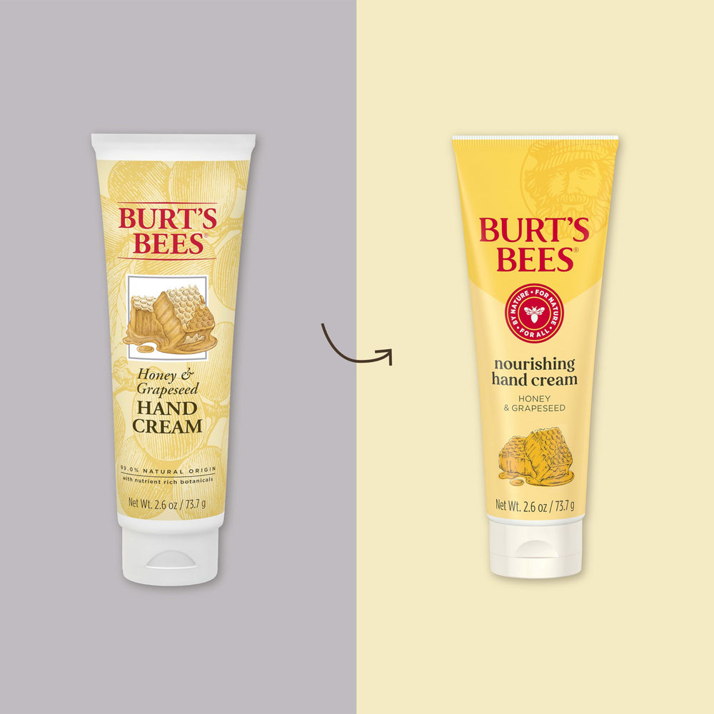 Burt's Bees Honey Grapeseed Hand Cream texture closeup shows creamy formula for quick absorption.