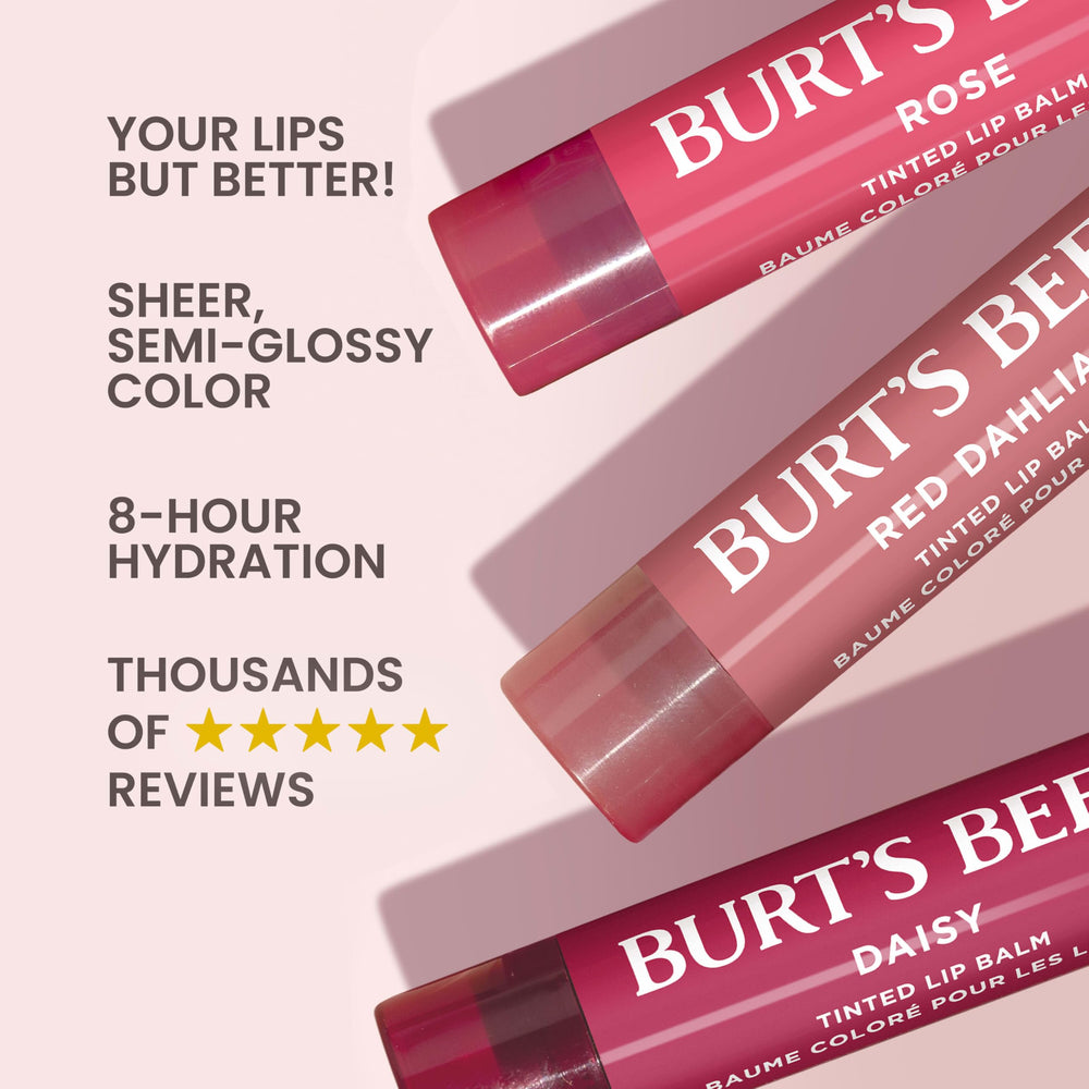 Burt's Bees labial tintado trio rosa, brillo suave y saludable.