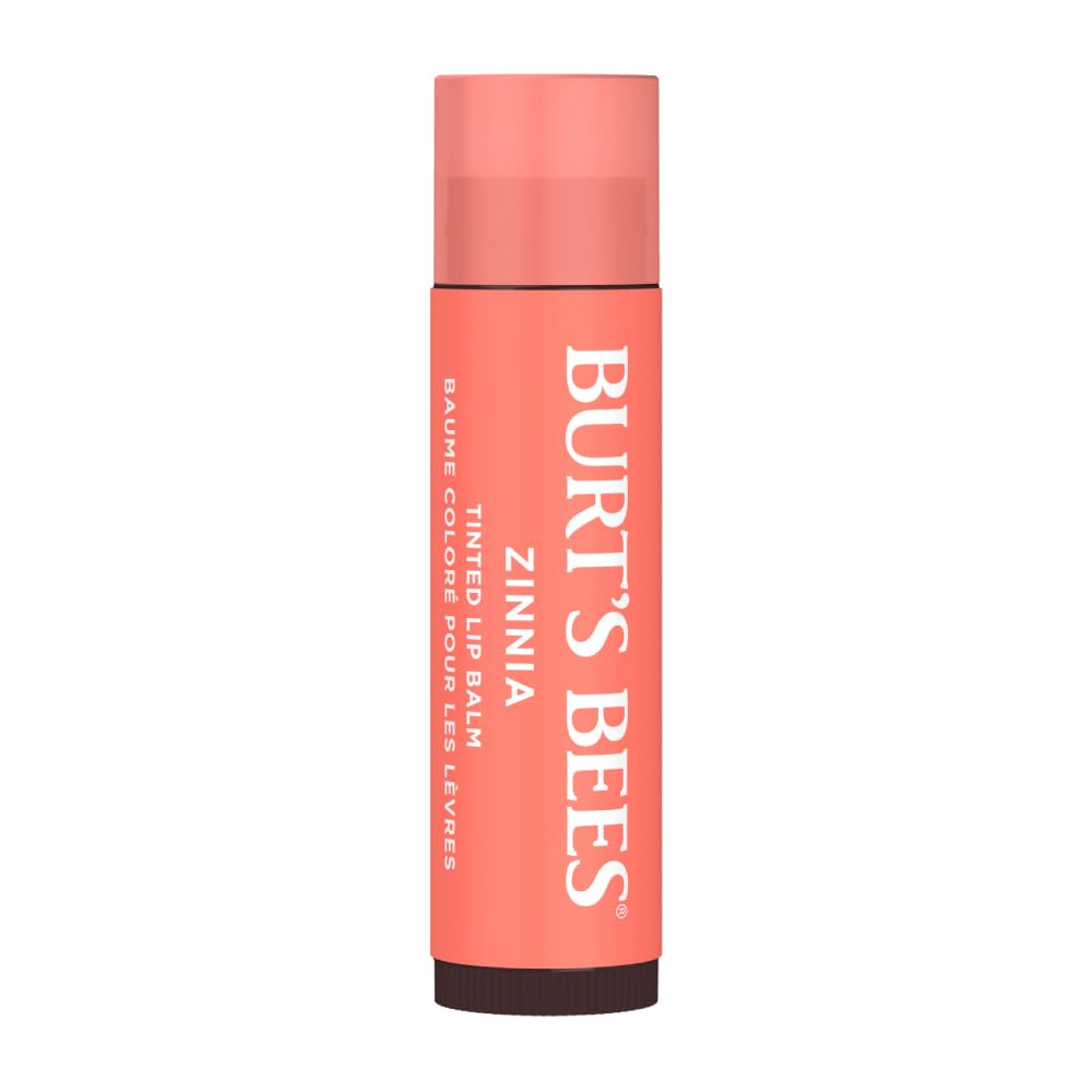 Burts Bees bálsamo labial tintado Zinnia con manteca de karité para hidratación diaria.