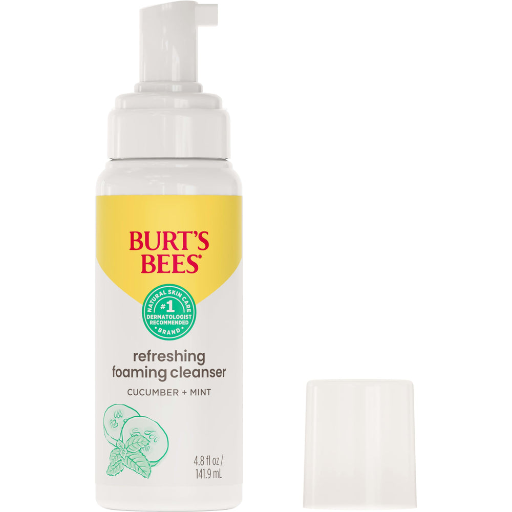 Burt's Bees limpiador espumoso refrescante en botella con pepino y menta para piel limpia