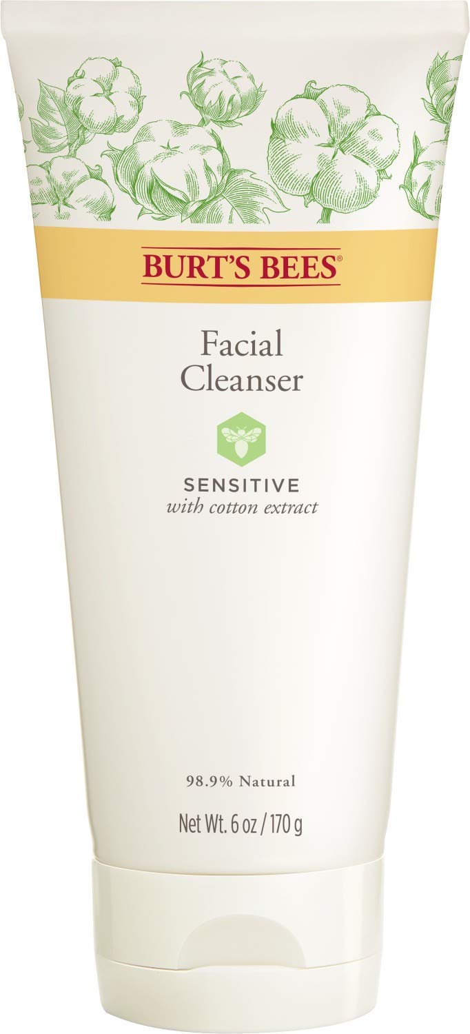 Burt's Bees limpiador facial para piel sensible, botella visible, limpieza suave respetando la barrera cutánea.