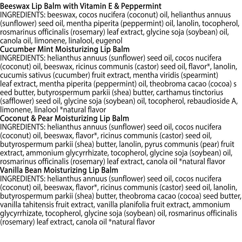 Burt's Bees Lip Balm ingredientes naturales, sin parabenos ni SLS.