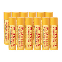 Burt's Bees Lip Balm Original twelve-tubes pack provides long-lasting hydration for dry lips.