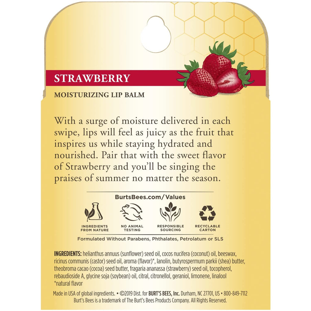 Burt's Bees Etiqueta clara, fórmula natural sin petrolatos, ideal para uso diario.