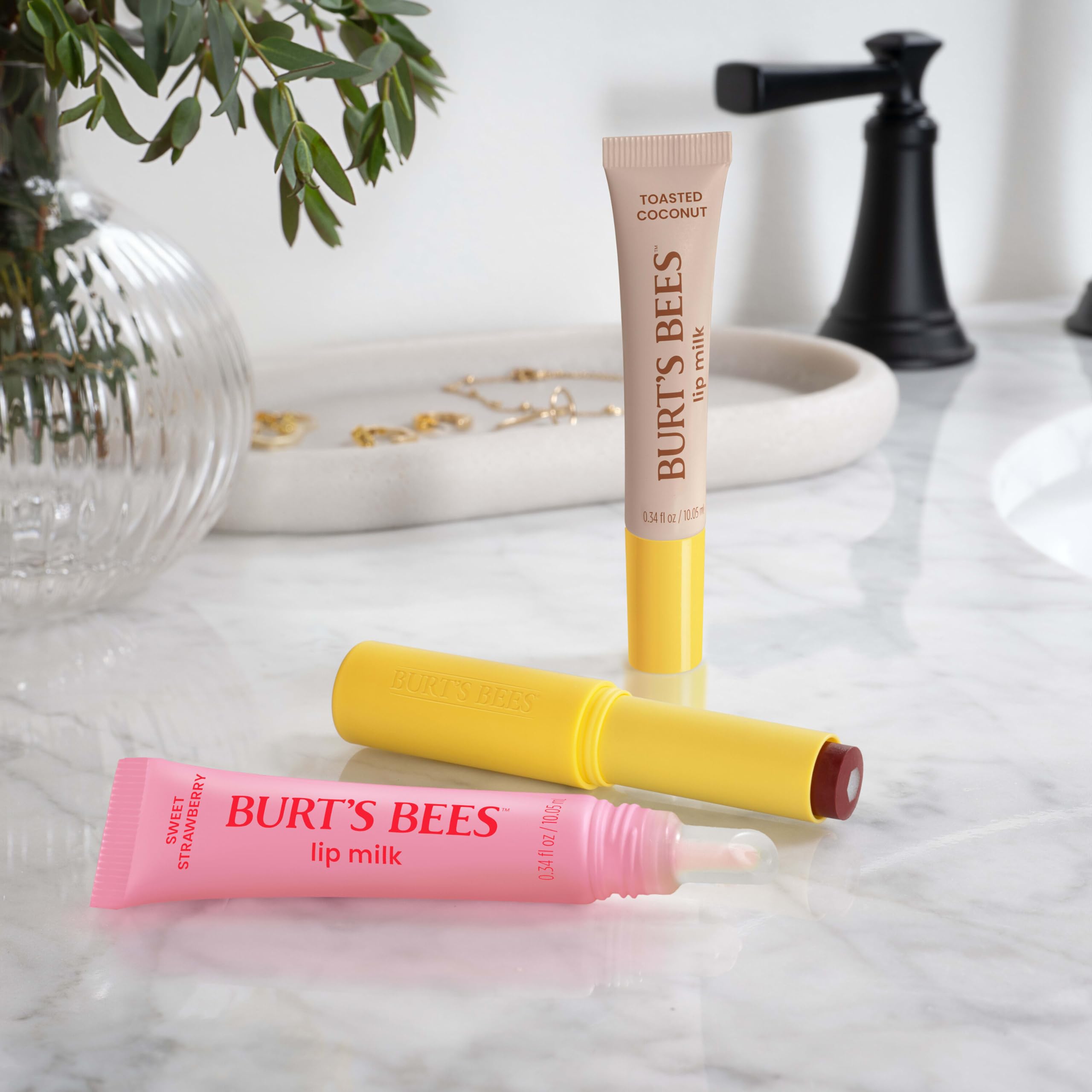 Rapid absorption of Burts Bees Lip Milk leaving a clear sheen