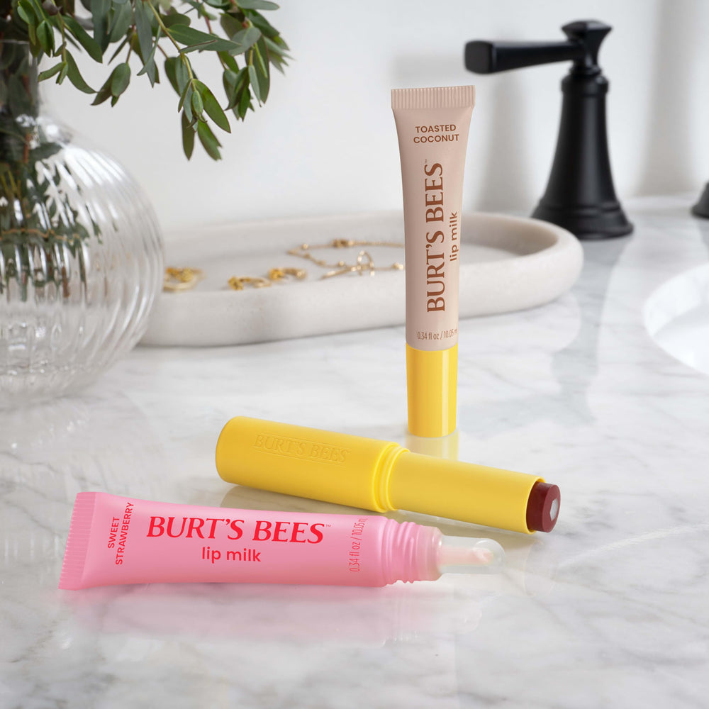 Rapid absorption of Burts Bees Lip Milk leaving a clear sheen
