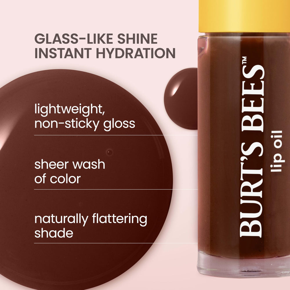 Burt's Bees Lip Oil Golden Hour on lips shows sheer color and gloss
