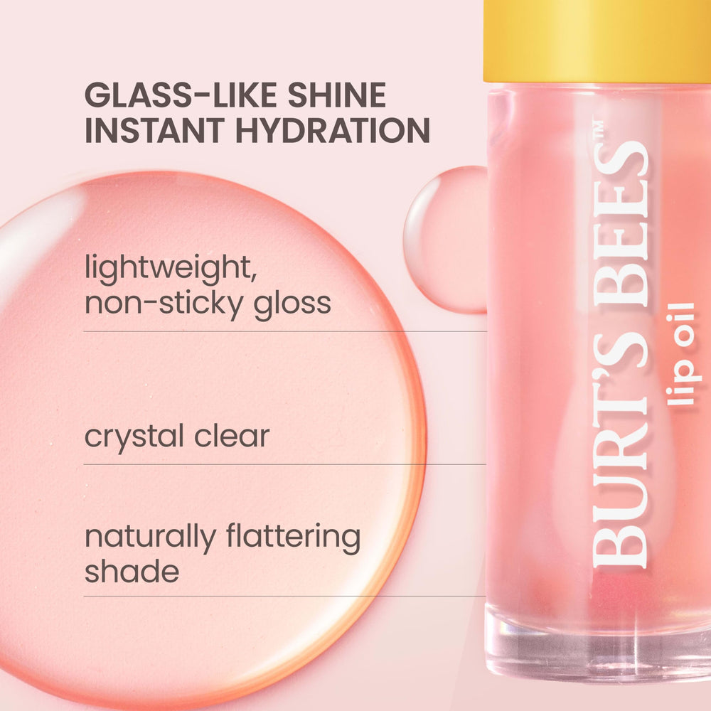 Burts Bees Clear Day Lip Oil nourishes lips with jojoba and meadowfoam oils.