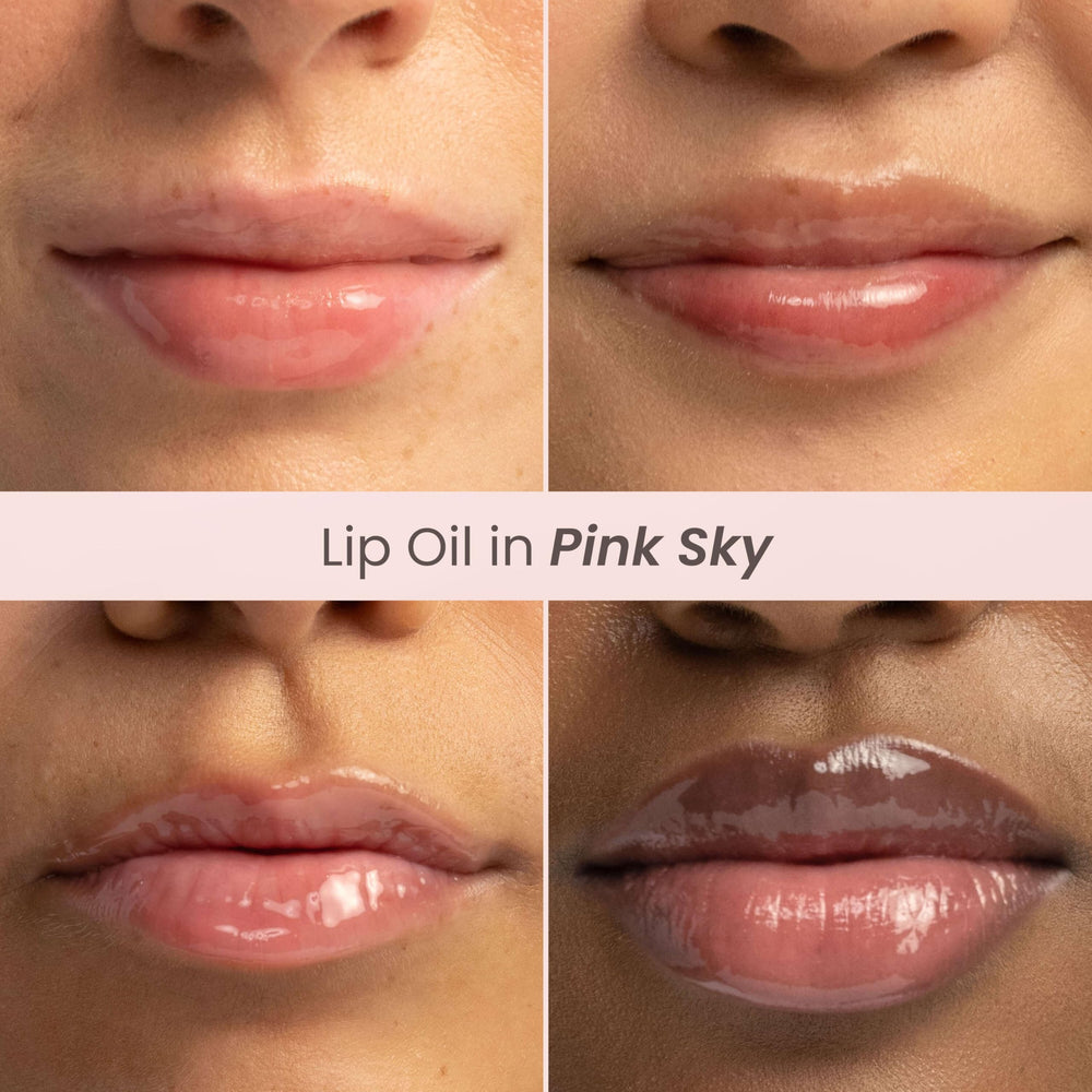 Burt's Bees Lip Oil Pink Sky packaging carton highlighting sustainability.
