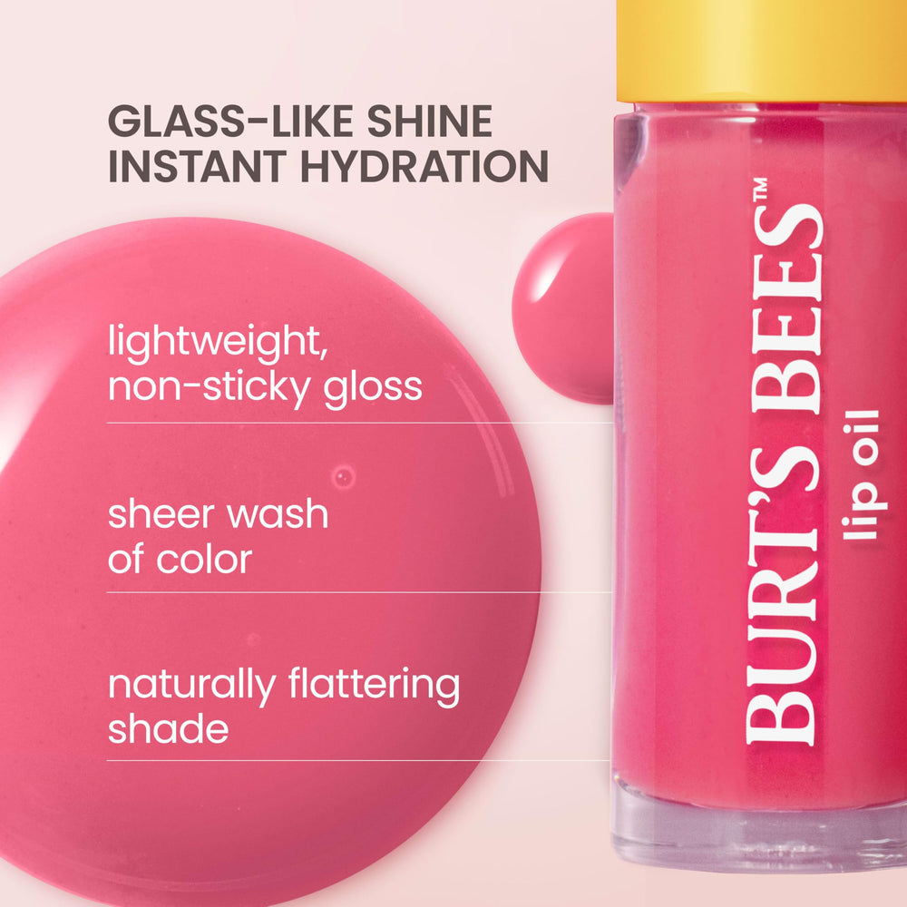 Burt's Bees Lip Oil Pink Sky sheer color on lips.