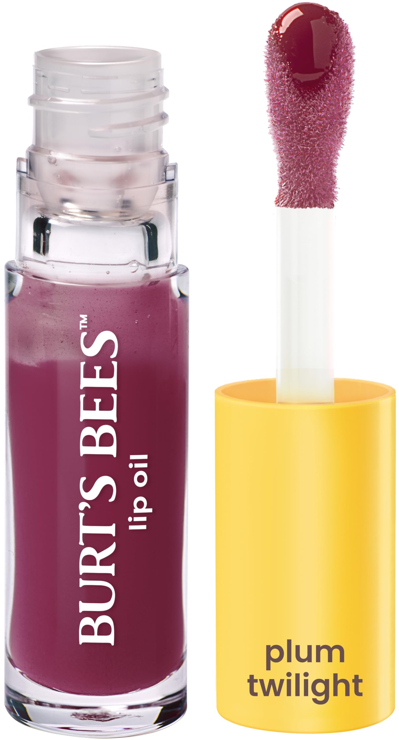 Burt's Bees Lip Oil Plum Twilight application for smooth, hydrated lips.