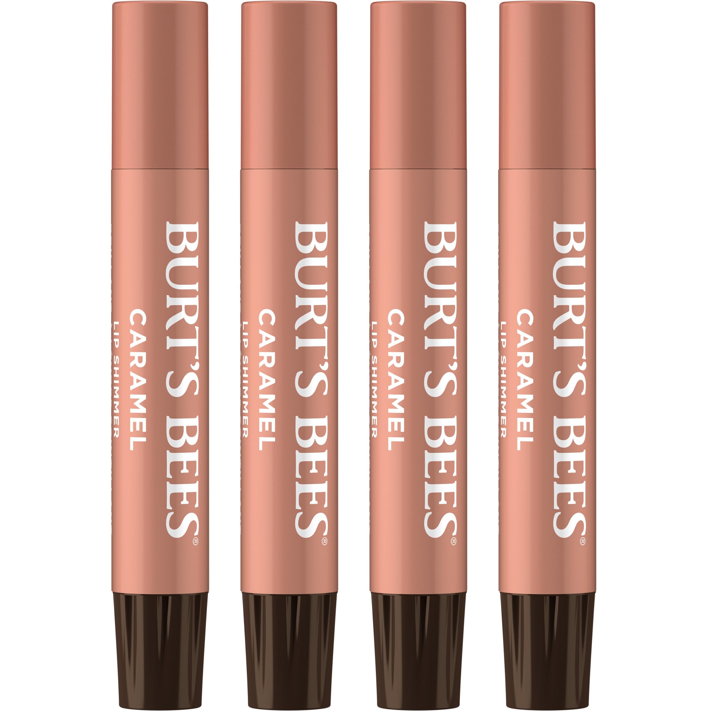 Burt's Bees Lip Shimmer Caramel close-up with a luminous, hydrating lip glow