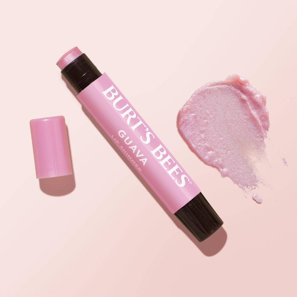 Burt's Bees Lip Shimmer Guava recyclable carton emphasizing eco packaging.