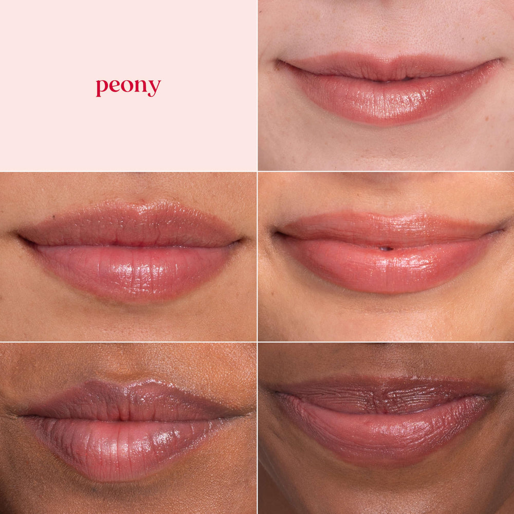 Burt's Bees Lip Shimmer Peony glow enhances natural lip color.