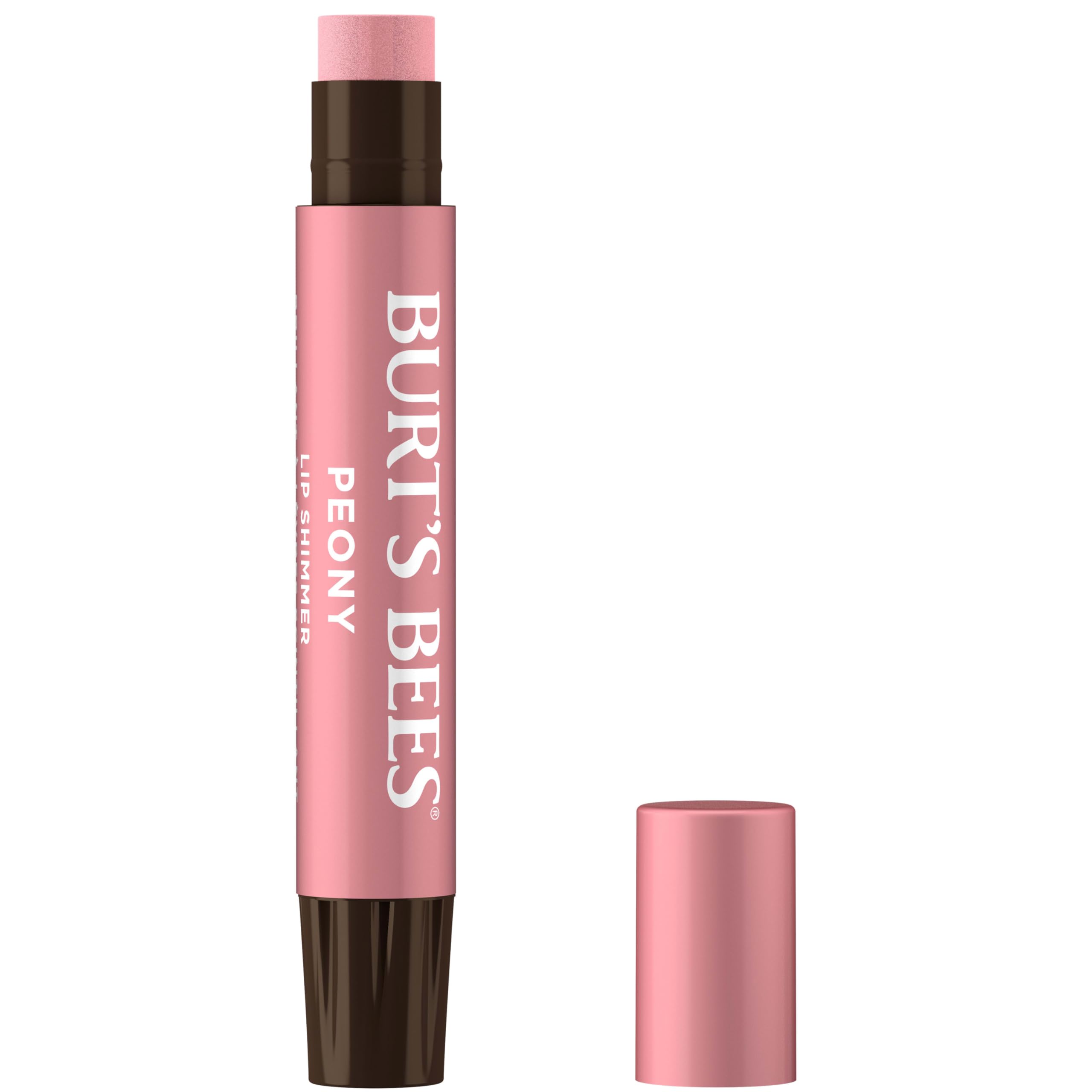 Burt's Bees Lip Shimmer Peony packaging highlights natural shine.