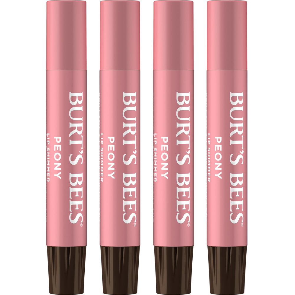Burt's Bees Lip Shimmer Peony tube close-up with glow and hydration.