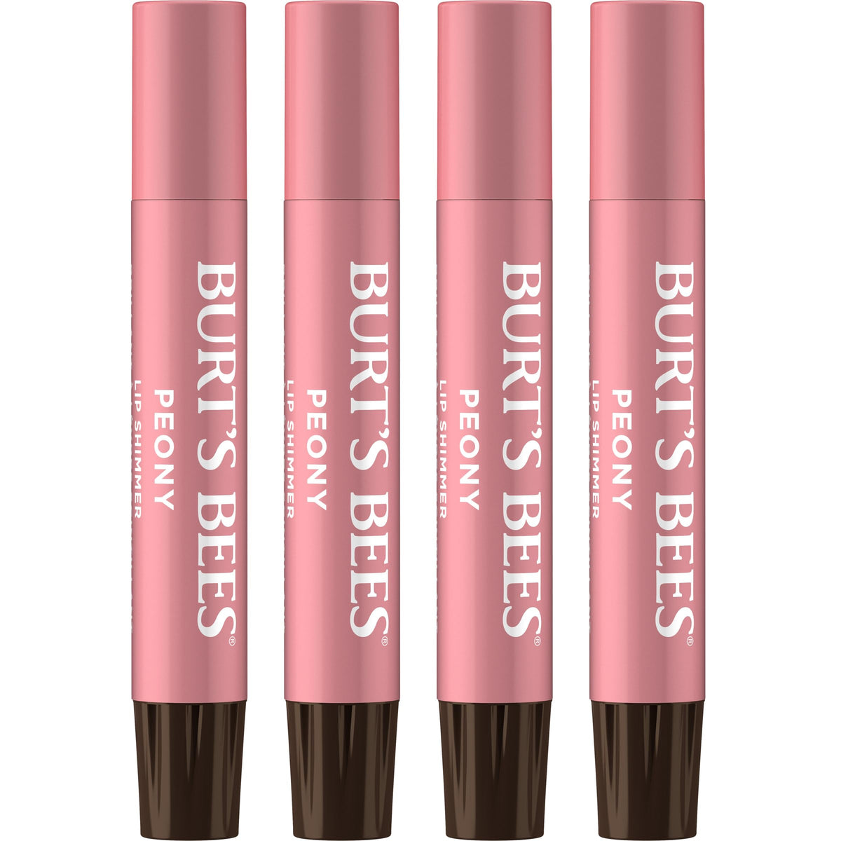 Burt's Bees Lip Shimmer Peony tube close-up with glow and hydration.