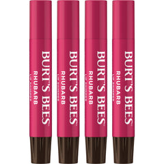 Burts Bees Lip Shimmer Rhubarb en acción, brillo rosado y hidratación suave