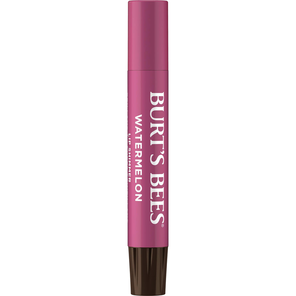 Burt's Bees Lip Shimmer Watermelon applied for subtle shiny finish.