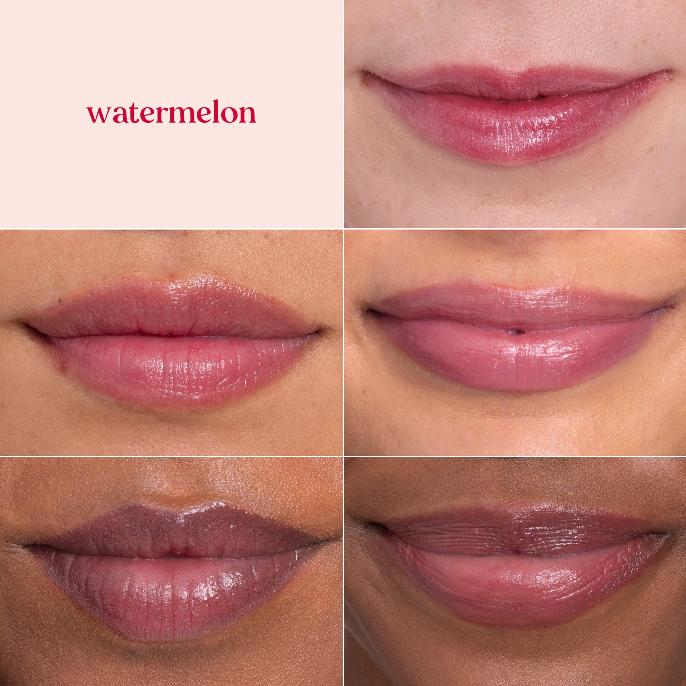 Shea and cocoa butter nourish lips in Burt's Bees Lip Shimmer Watermelon.