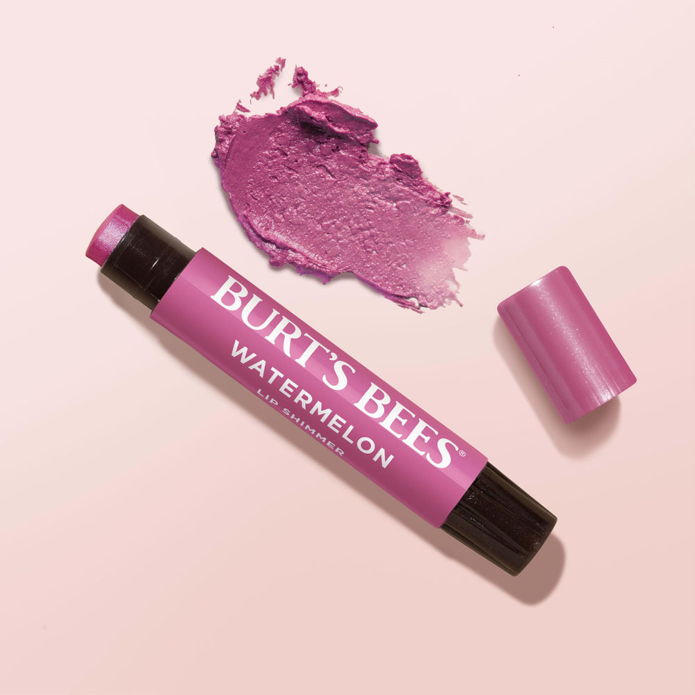 Burt's Bees Lip Shimmer Watermelon swatch reveals warm pink shade