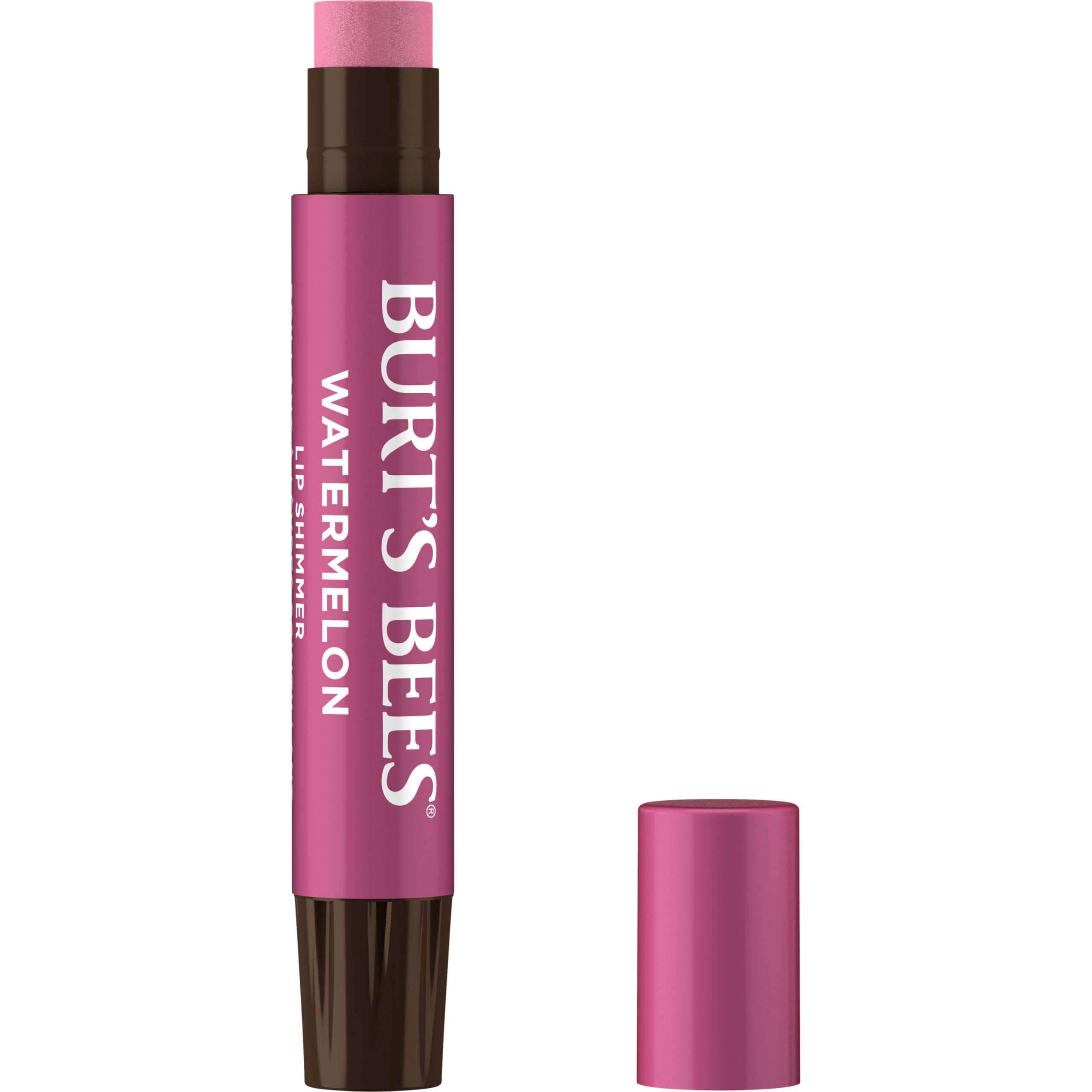 Burt's Bees Lip Shimmer Watermelon swirl displaying luminous buildable color