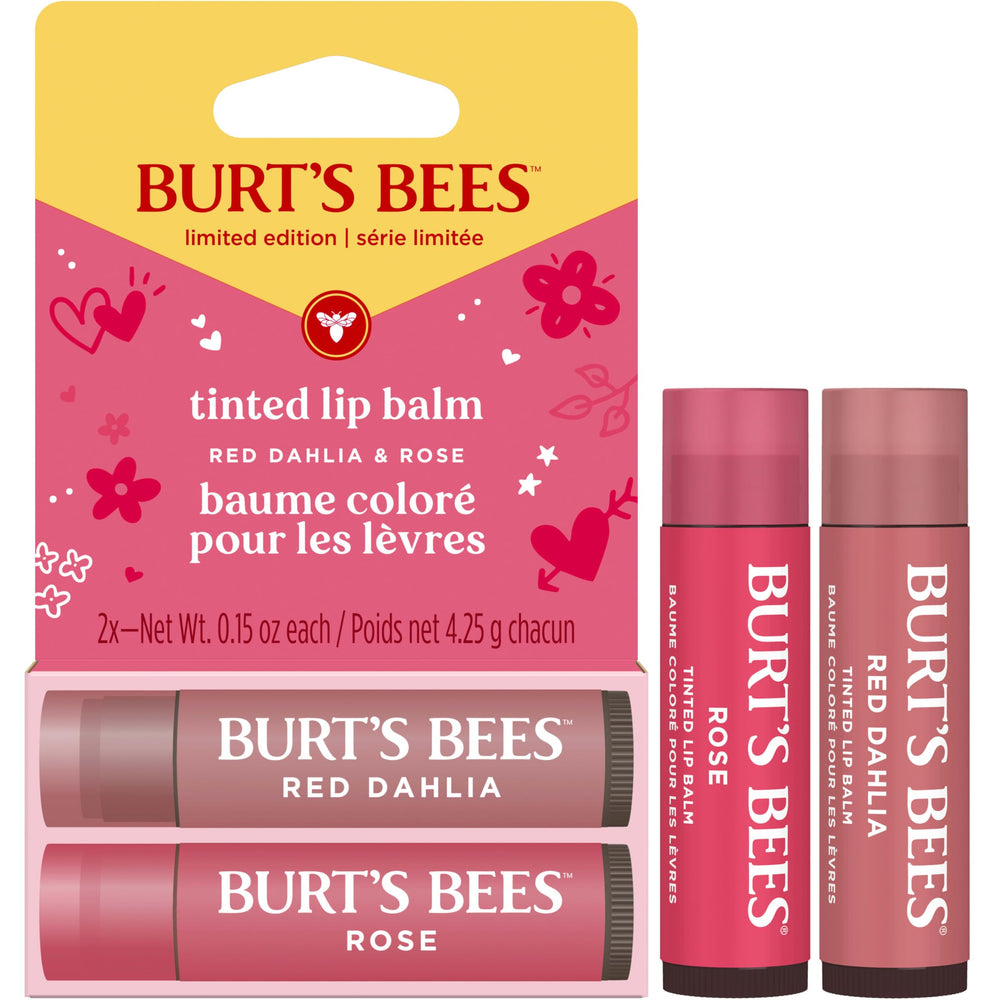 Burt's Bees Lip Tint Balm Rose 2-pack front view with warm rosy color