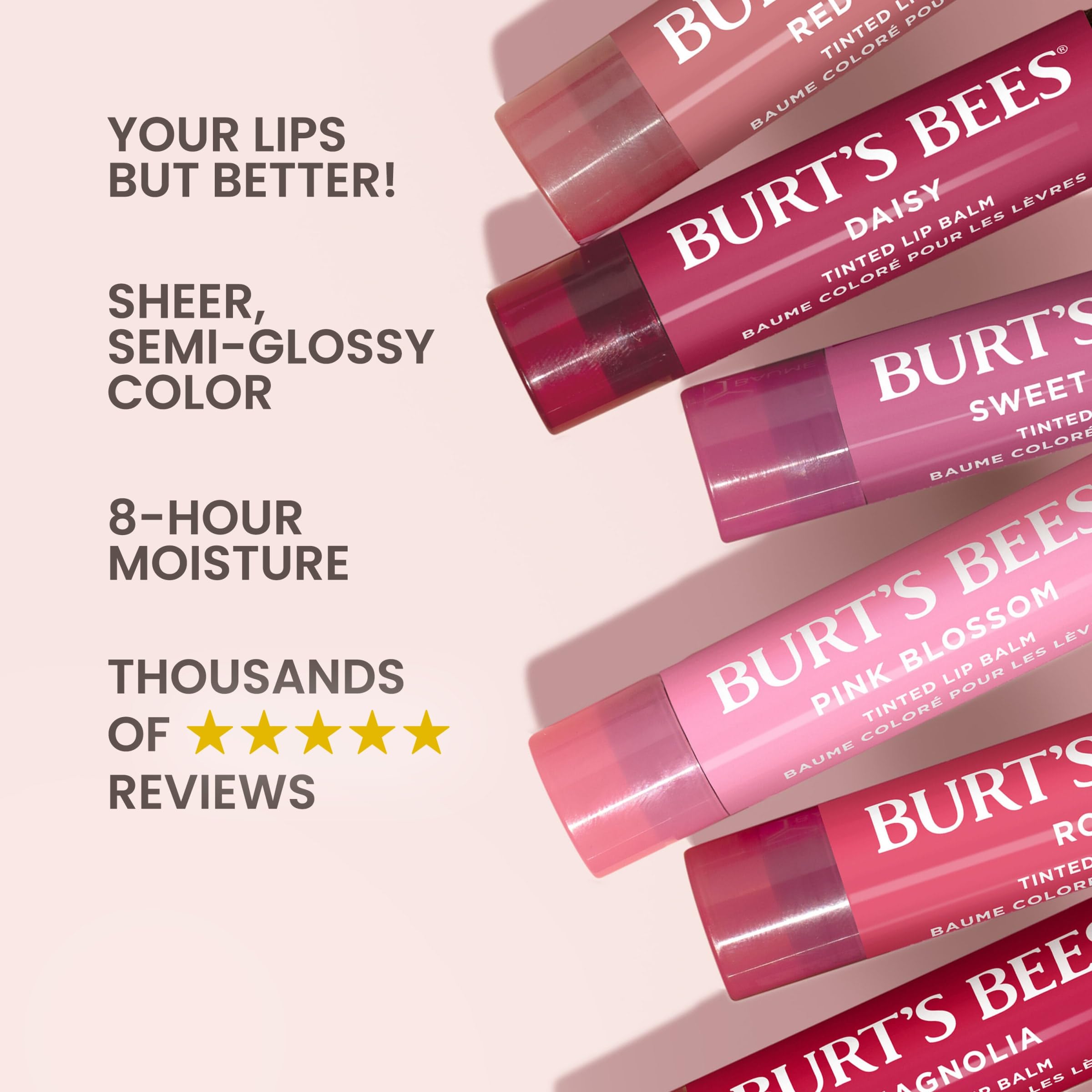 Burt's Bees Lip Tint Balm Rose being applied without a mirror for quick color