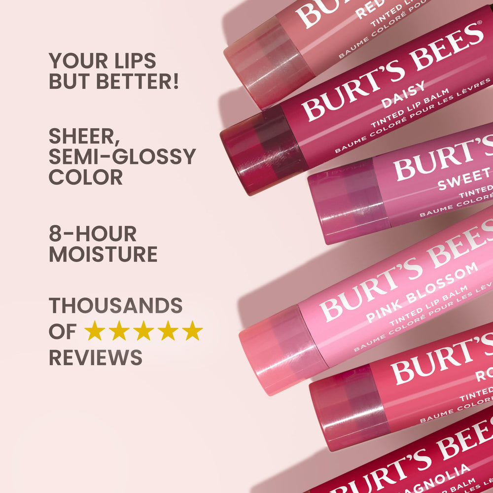 Burt's Bees Lip Tint Balm Rose being applied without a mirror for quick color