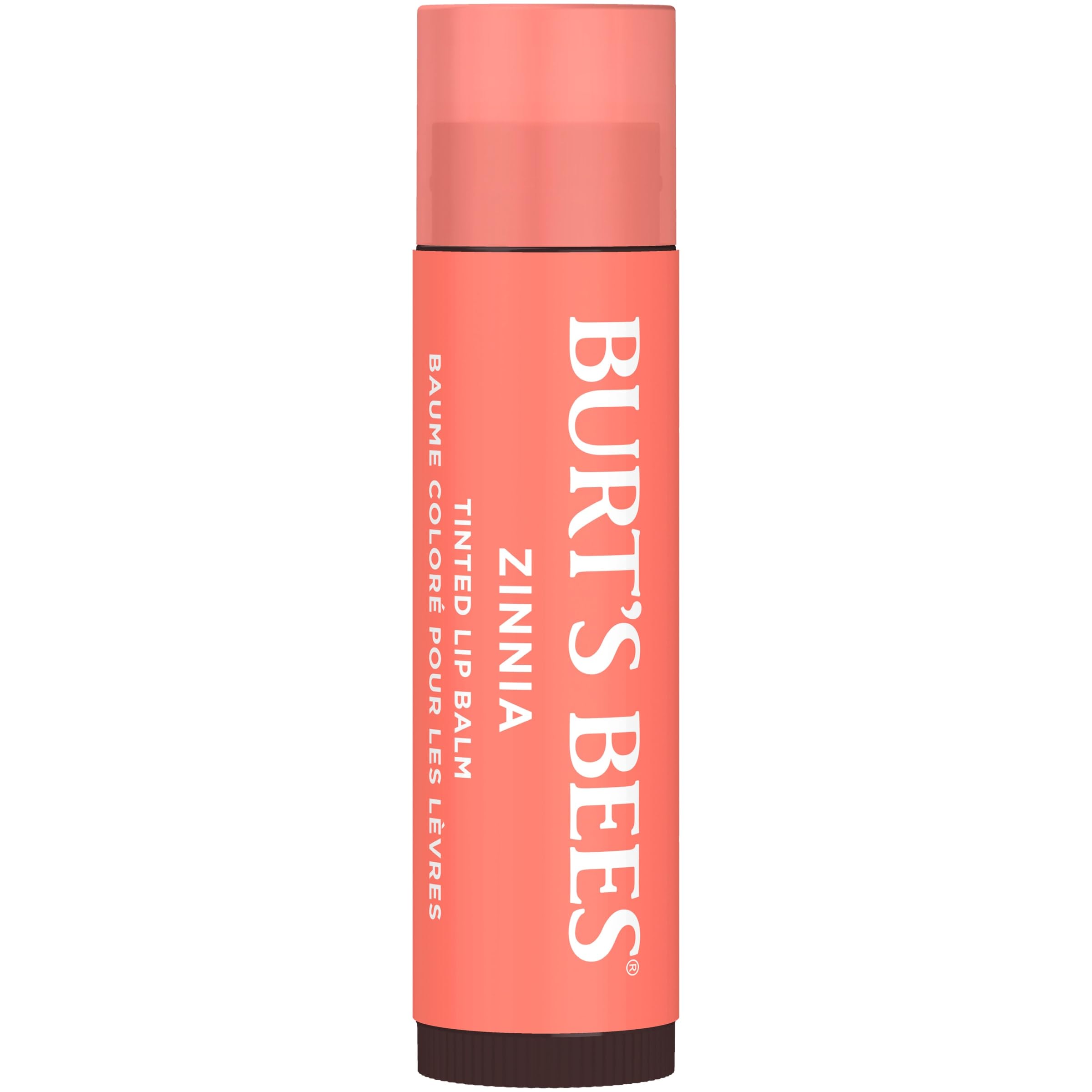 Burt's Bees Lip Tint Balm Zinnia swatch on lips shows buildable color.